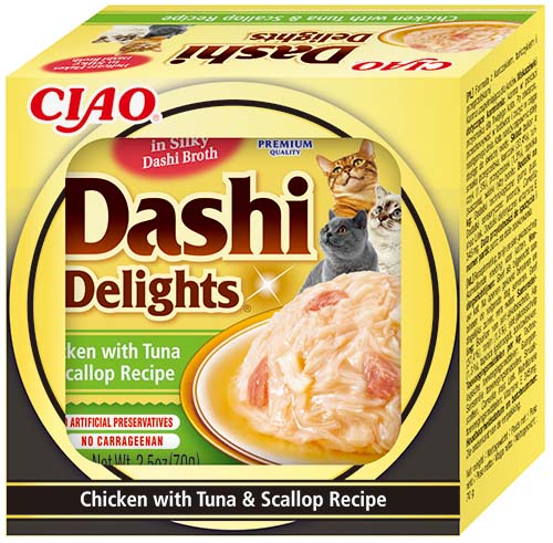Front View of Ciao Dashi Delights Wet Cat Food - Chicken with Tuna & Scallop Recipe - 70 g