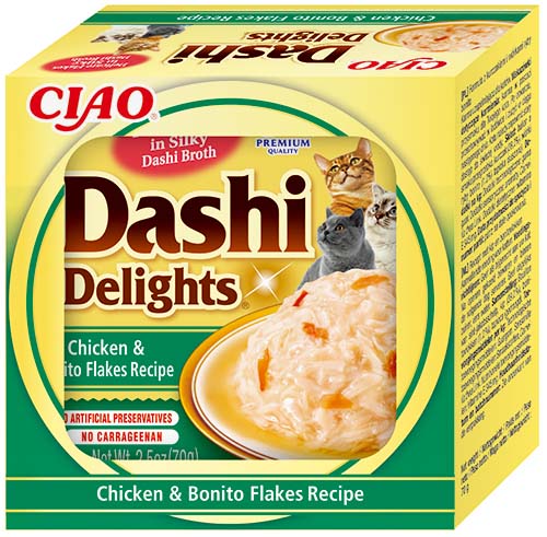 Front View of Ciao Dashi Delights Wet Cat Food - Chicken & Bonito Flakes Recipe - 70 g