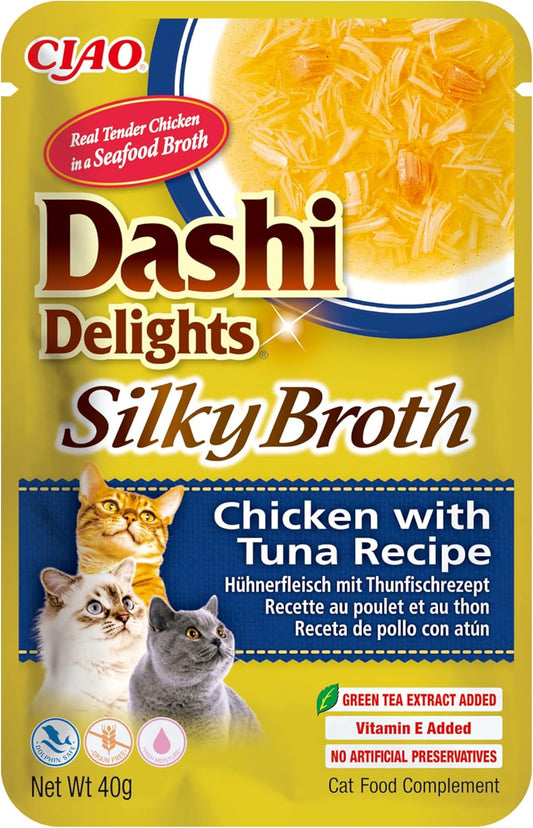 Front View of Ciao Dashi Delights Silky Broth Wet Cat Food - Chicken with Tuna Recipe - 40 g