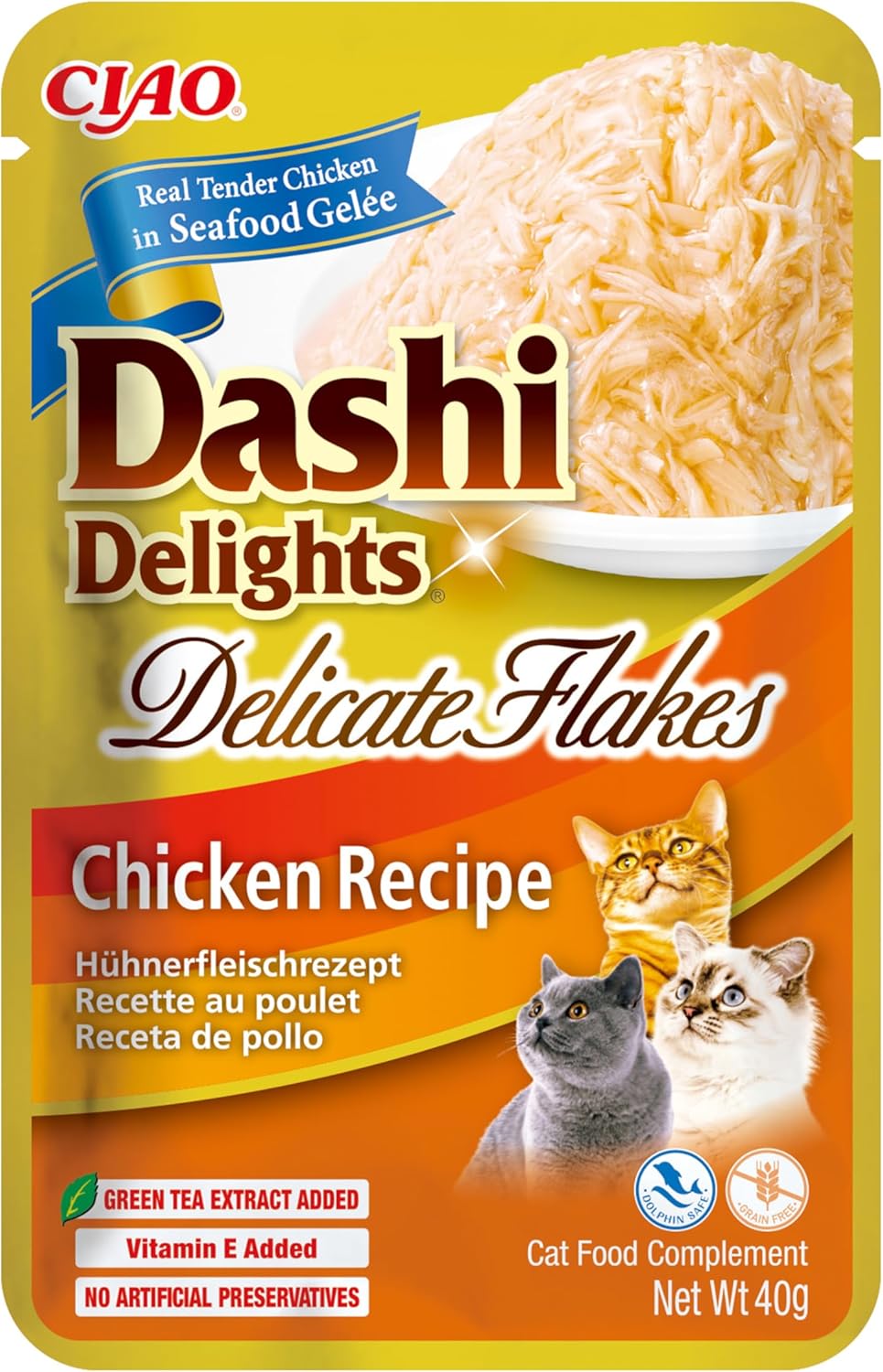 Front View of Ciao Dashi Delights Delicate Flakes Wet Cat Food - Chicken Recipe - 40 g