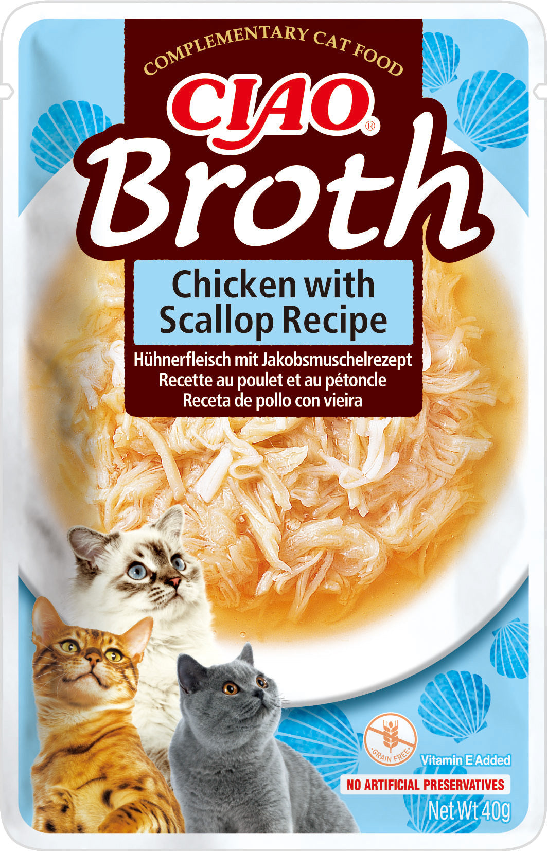 Front View of Ciao Broth Cat Treat - Chicken with Scallop Recipe - 40 g
