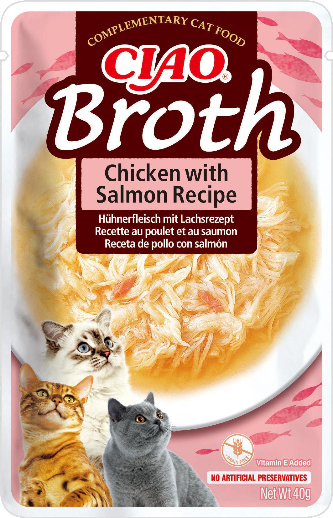 Front View of Ciao Broth Cat Treat - Chicken with Salmon Recipe - 40 g