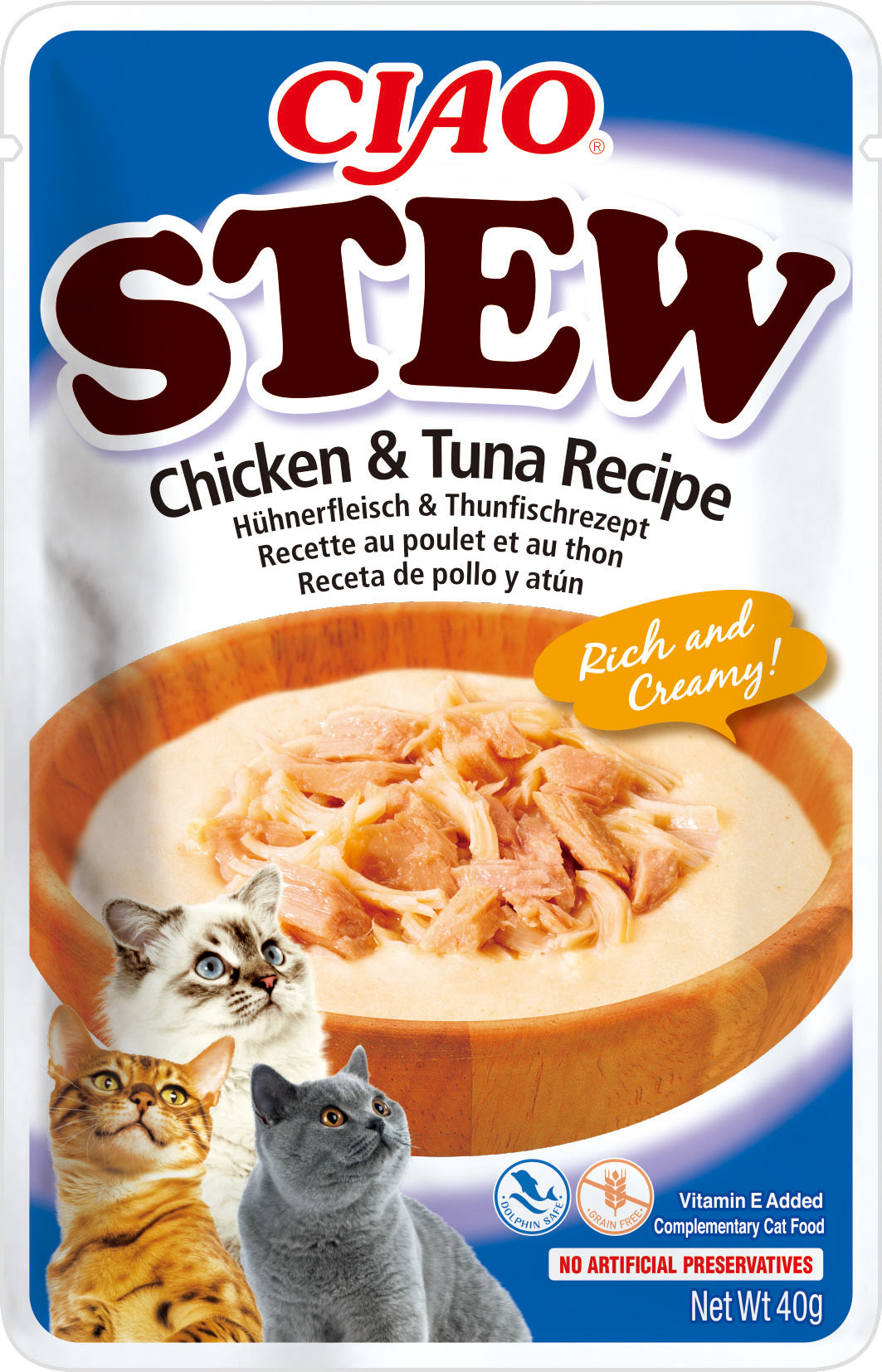 Front View of Ciao Stew Cat Treat - Chicken & Tuna Recipe - 40 g
