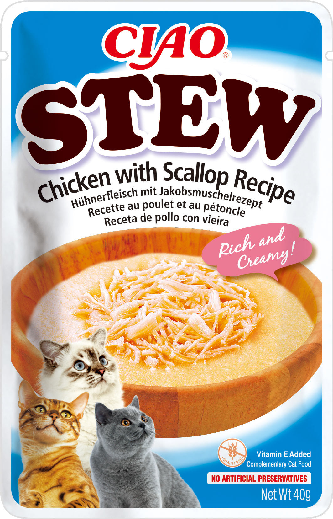 Front View of Ciao Stew Cat Treat - Chicken with Scallop Recipe - 40 g