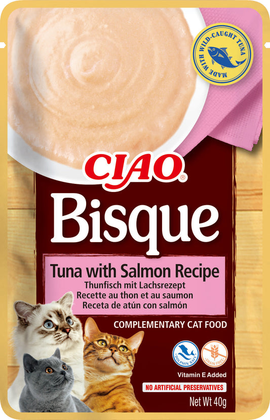 Front View of Ciao Bisque Cat Treat - Tuna with Salmon Recipe - 40 g