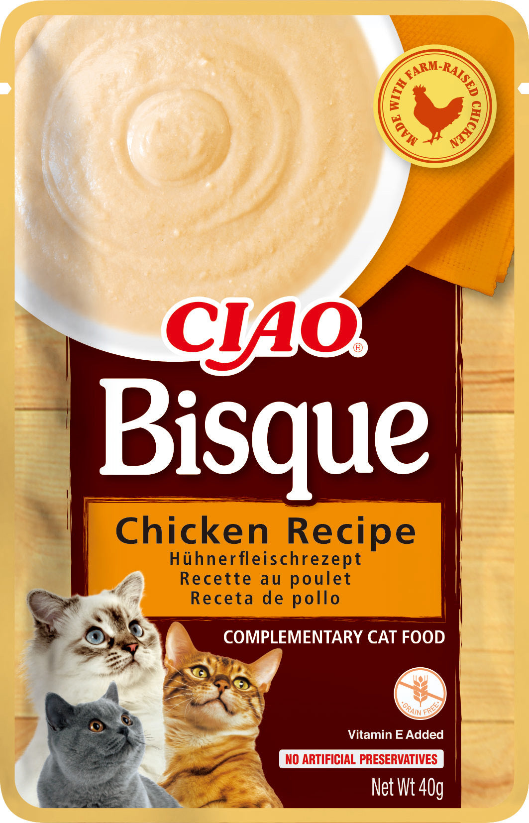 Front View of Ciao Bisque Cat Treat - Chicken Recipe - 40 g