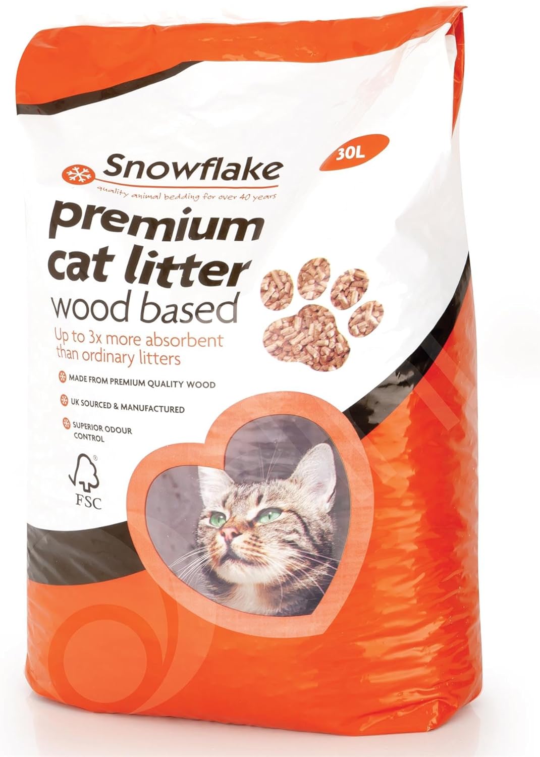 Front View of Snowflake Premium Wood Based Cat Litter - 30 Litre