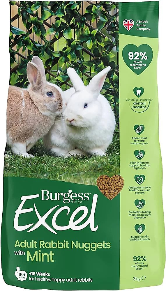 Front View of Burgess Excel Adult Rabbit Nuggets with Mint - 3kg