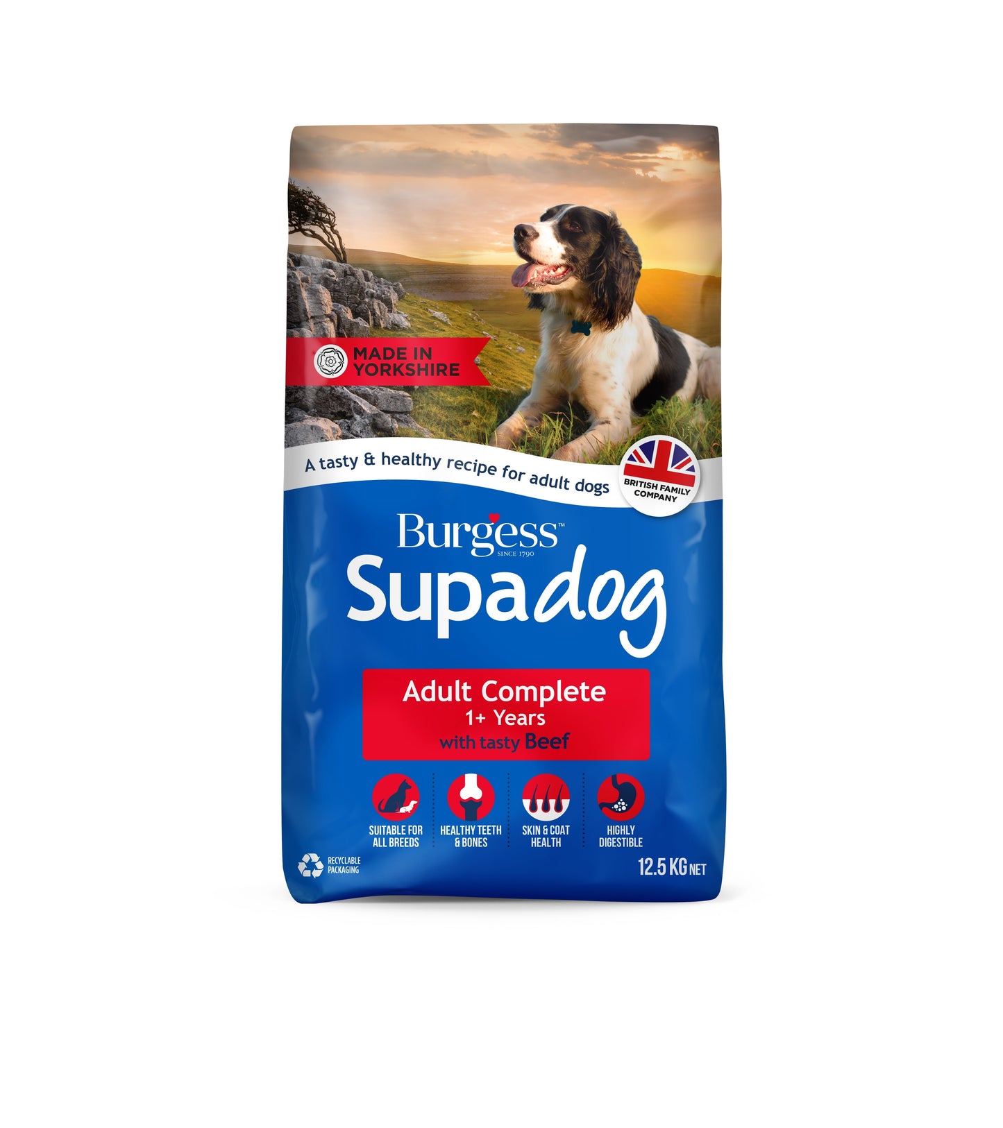 Front View of Burgess Supadog Adult Complete Tasty Dry Dog Food - Beef - 12.5kg