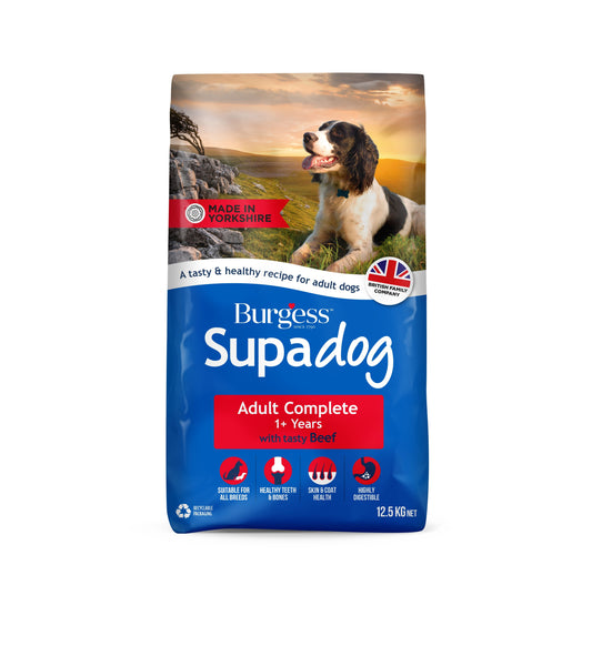 Front View of Burgess Supadog Adult Complete Tasty Dry Dog Food - Beef - 12.5kg