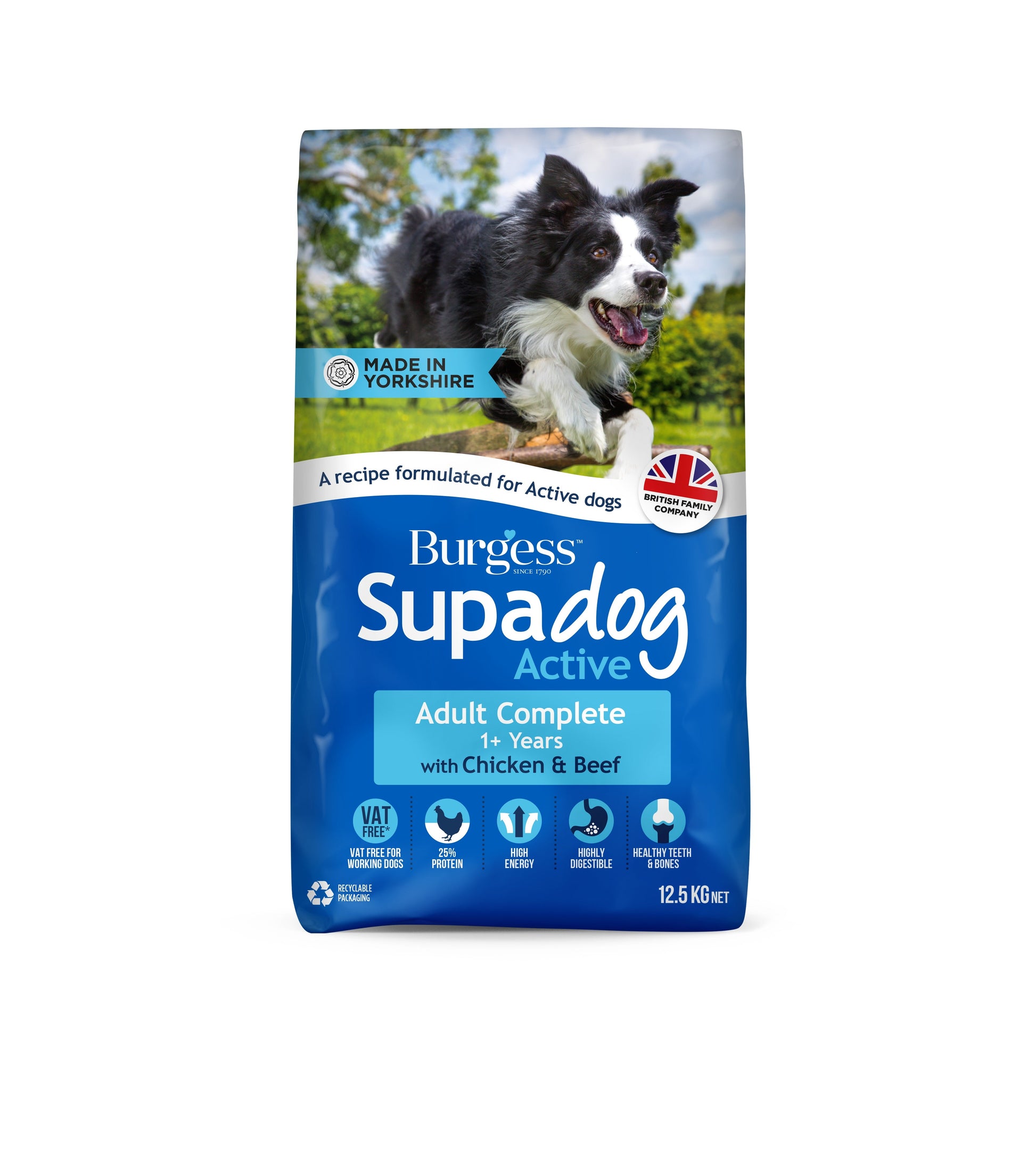 Front View of Burgess Dog Supadog Active Dry Dog Food - Chicken & Beef - 12.5kg