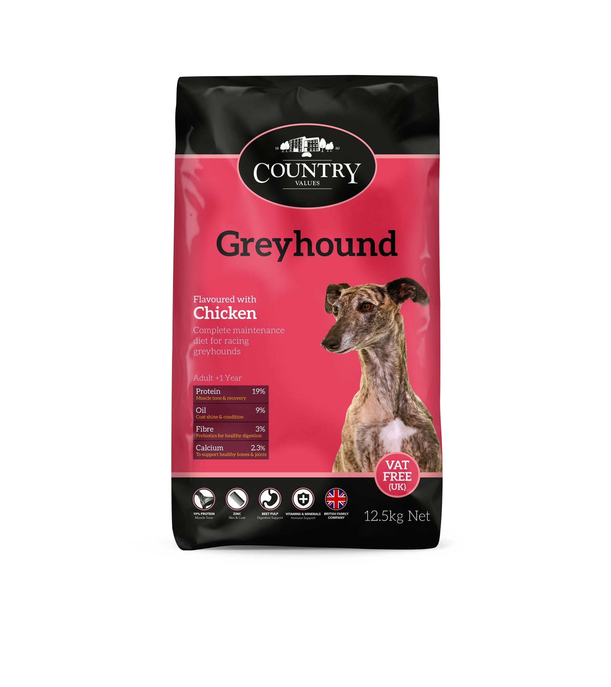 Front View of Country Value Dry Dog Food - Greyhound - 12.5kg