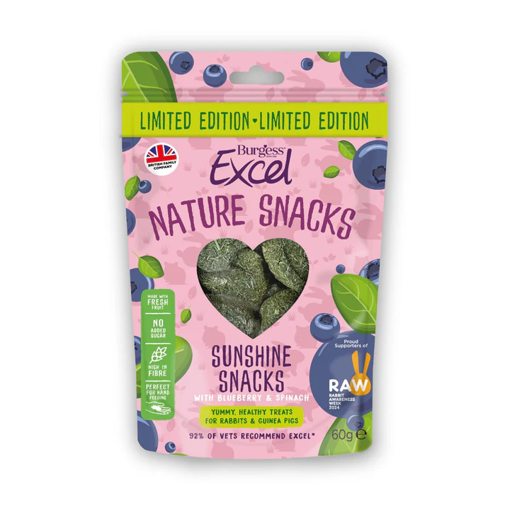 Front View of Burgess Excel Sunshine Snacks for Rabbit & Guinea Pigs - Blueberry & Spinach - 60g
