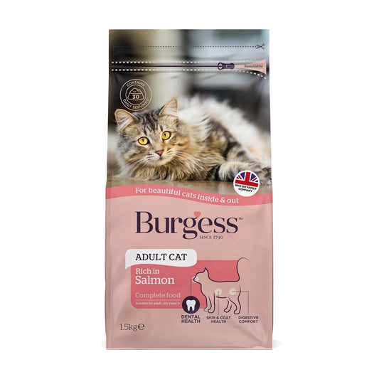 Front View of Burgess Cat Adult Rich in Salmon Dry Cat Food - 1.5kg & 4kg