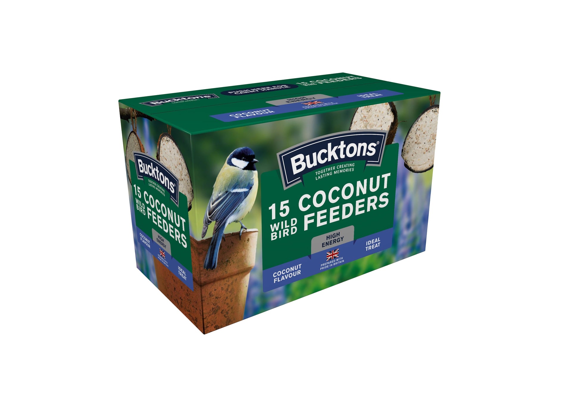 Front View of Bucktons Wild Bird Food - Coconut - 15 Pack