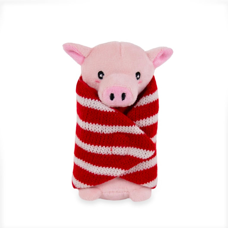 Front View of Cupid and Comet Christmas Penny Pig In Blanket Cat Toy - One Size