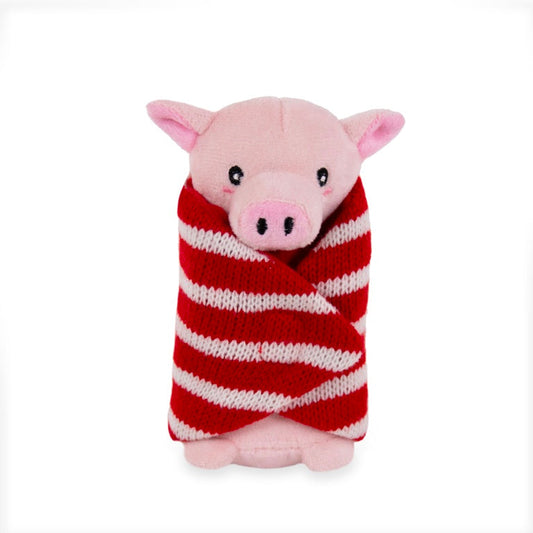 Front View of Cupid and Comet Christmas Penny Pig In Blanket Cat Toy - One Size