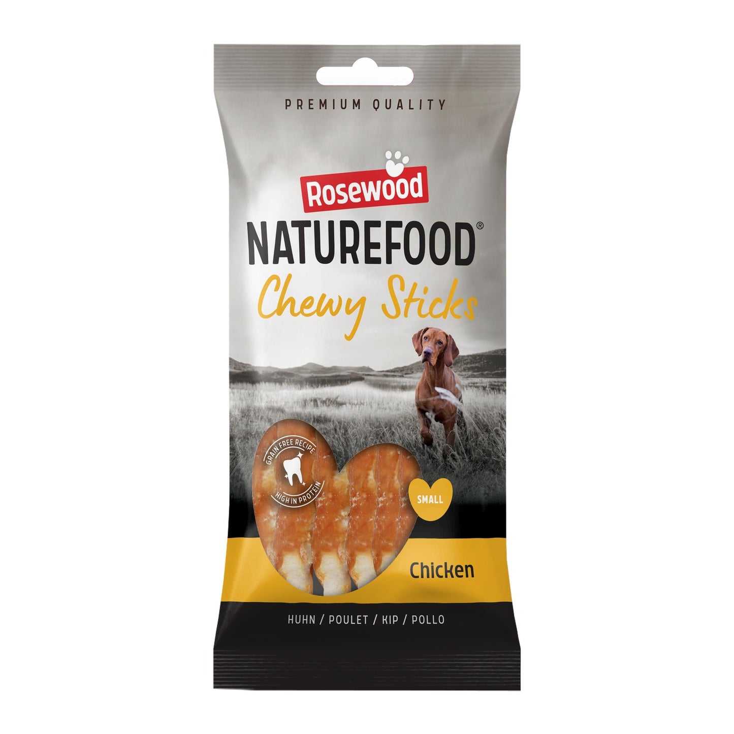 Front View of Naturefood Chewy Sticks Small Breed Dog Treats - Chicken - 100g