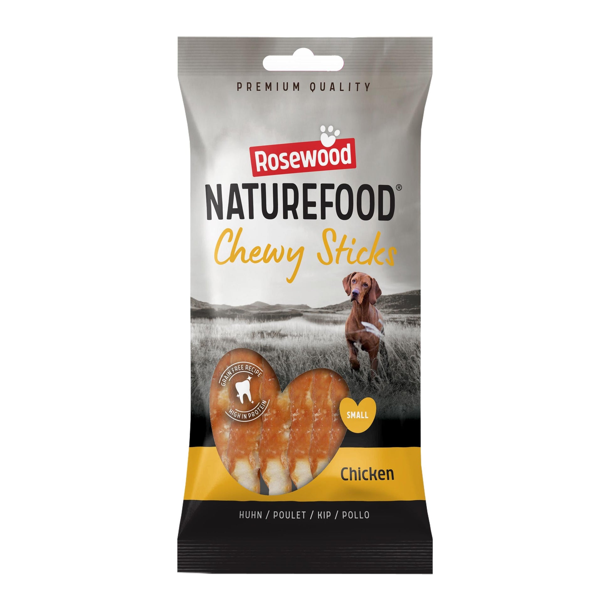 Front View of Naturefood Chewy Sticks Small Breed Dog Treats - Chicken - 100g