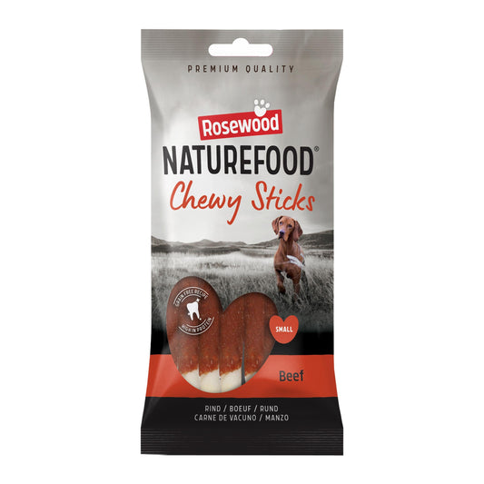 Front View of Naturefood Chewy Sticks Small Dog Treats - Beef - 72g