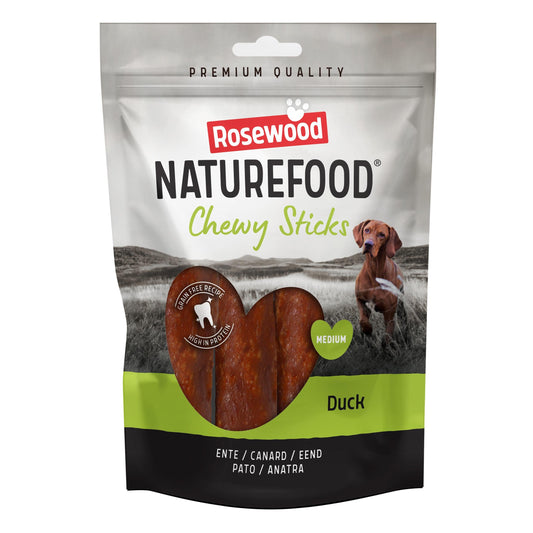 Front View of Naturefood Chewy Sticks Medium Breed Dog Treats - Duck - 100g