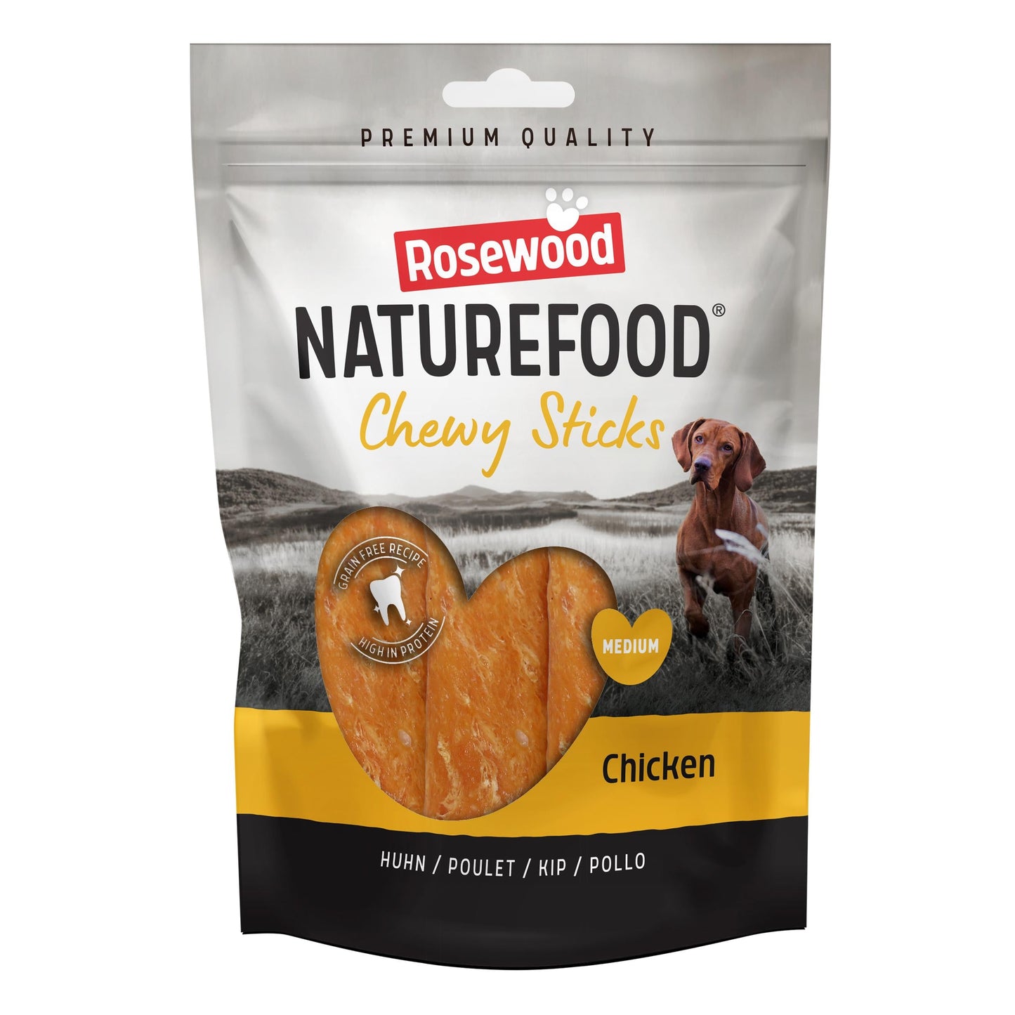 Front View of Naturefood Chewy Sticks Medium Breed Dog Treats - Chicken - 100g