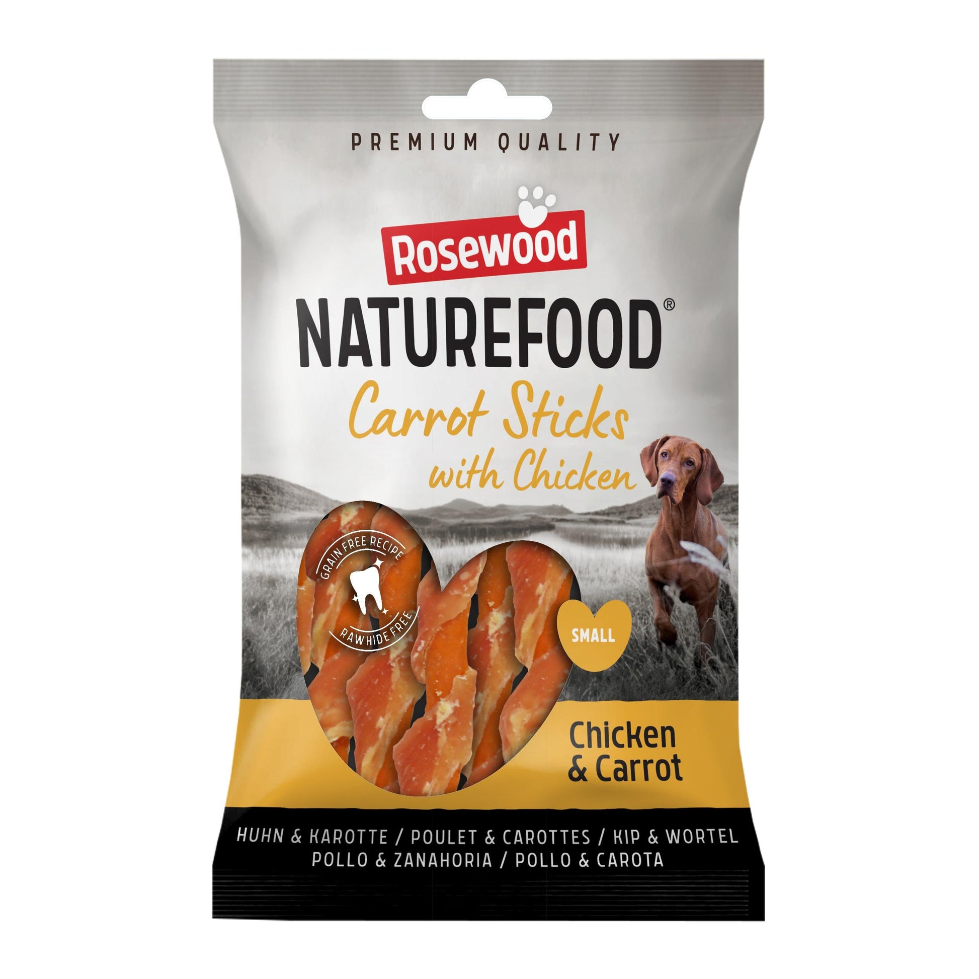 Front View of Naturefood Wrapped Sticks Dog Treats - Chicken & Carrot - 80g