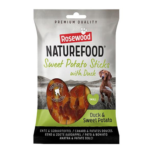 Front View of Naturefood Wrapped Sticks Dog Treats - Duck & Sweet Potato - 80g