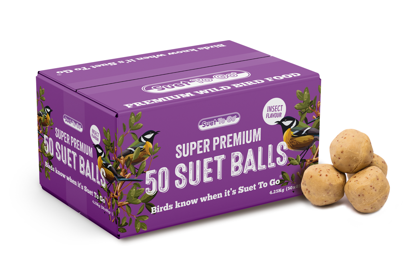 Front View of Suet to Go Suet Balls Refill Wild Bird Food - Insect - 50 x 85g