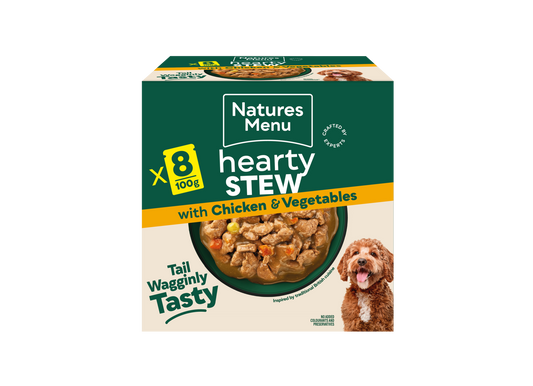 Front View of Natures Menu Hearty Stews Wet Dog Food Pouch With Chicken & Vegetable