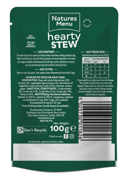 Natures Menu Hearty Stews Wet Dog Food Pouch With Turkey & Vegetable