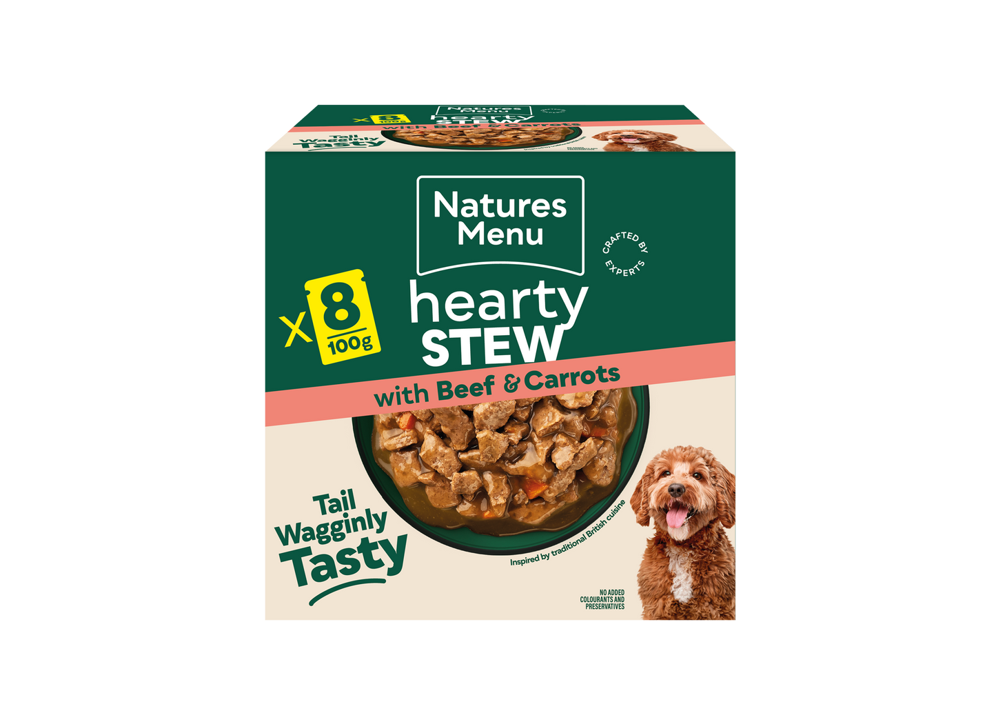 Front View of Natures Menu Hearty Stews Wet Dog Food Pouch With Beef & Vegetable