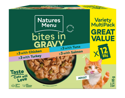 Natures Menu Bites in Gravy Variety Multipack Wet Cat Food - 12 x 85g