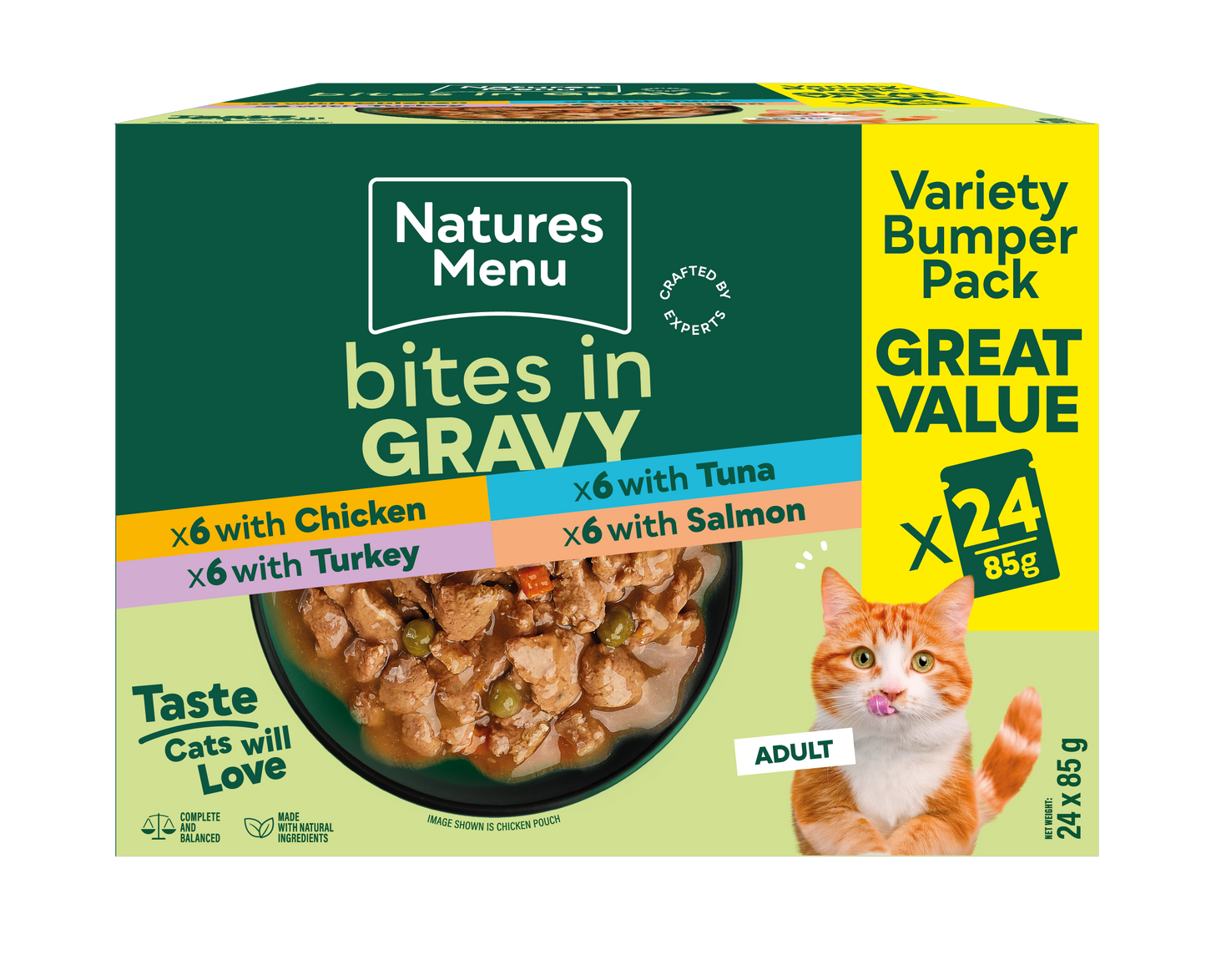 Natures Menu Bites in Gravy Variety Bumper Pack Wet Cat Food - 24 x 85g