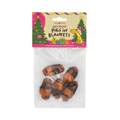 Front View of Tasty & Meaty Pigs in Blankets Dog Treats - Chicken - 80g