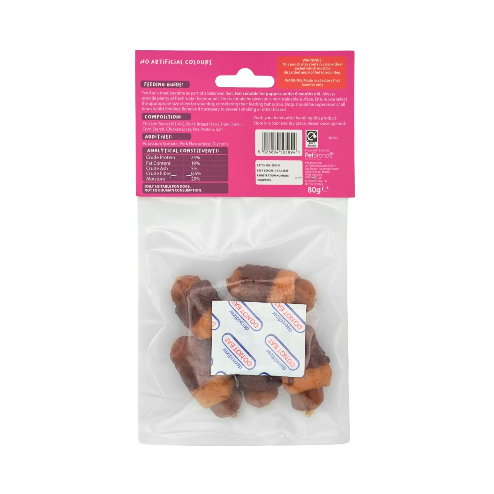 Tasty & Meaty Pigs in Blankets Dog Treats - Chicken - 80g