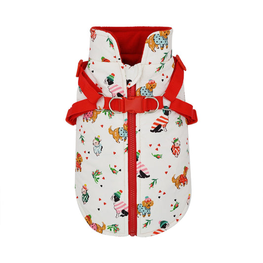 Front View of Cath Kidston Dogs & Roses Dog Coat & Harness - Small, Medium & Large