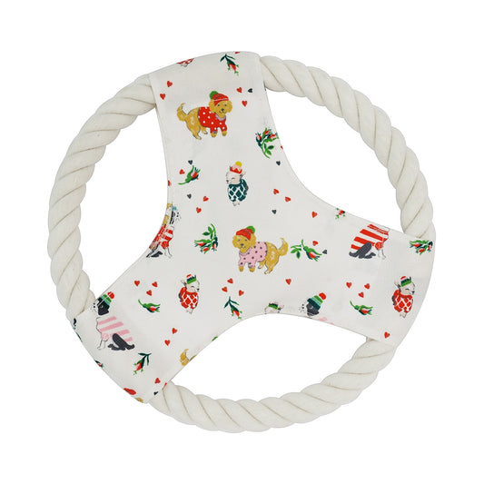 Front View of Cath Kidston Dogs & Roses Rope Frisbee Dog Toy - One Size
