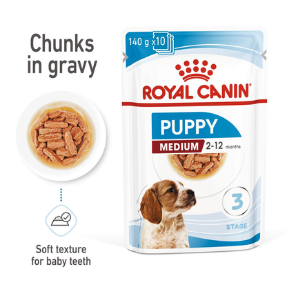 Royal Canin Size Health Nutrition Medium Puppy Multipack in Gravy Wet Dog Food