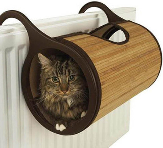 Front View of Rosewood Bamboo Cat Radiator Bed - 27cm x 48cm