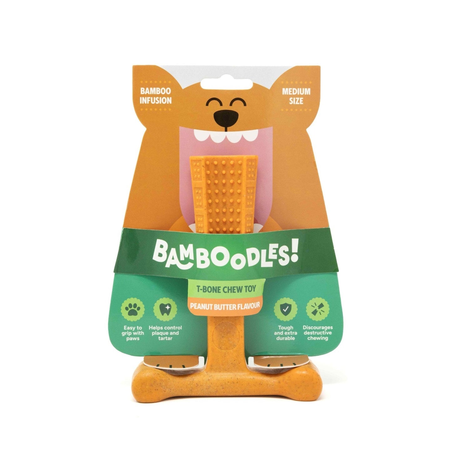 Bamboodles T-Bone Chew Toy for Dogs - Peanut Butter Flavour