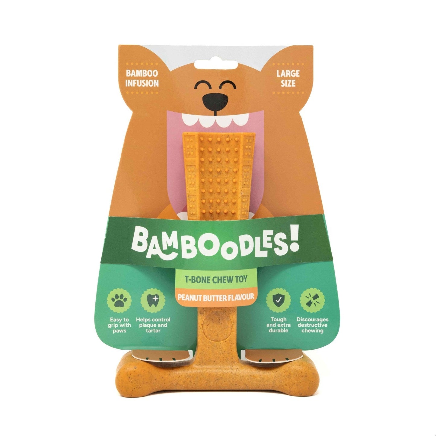 Bamboodles T-Bone Chew Toy for Dogs - Peanut Butter Flavour