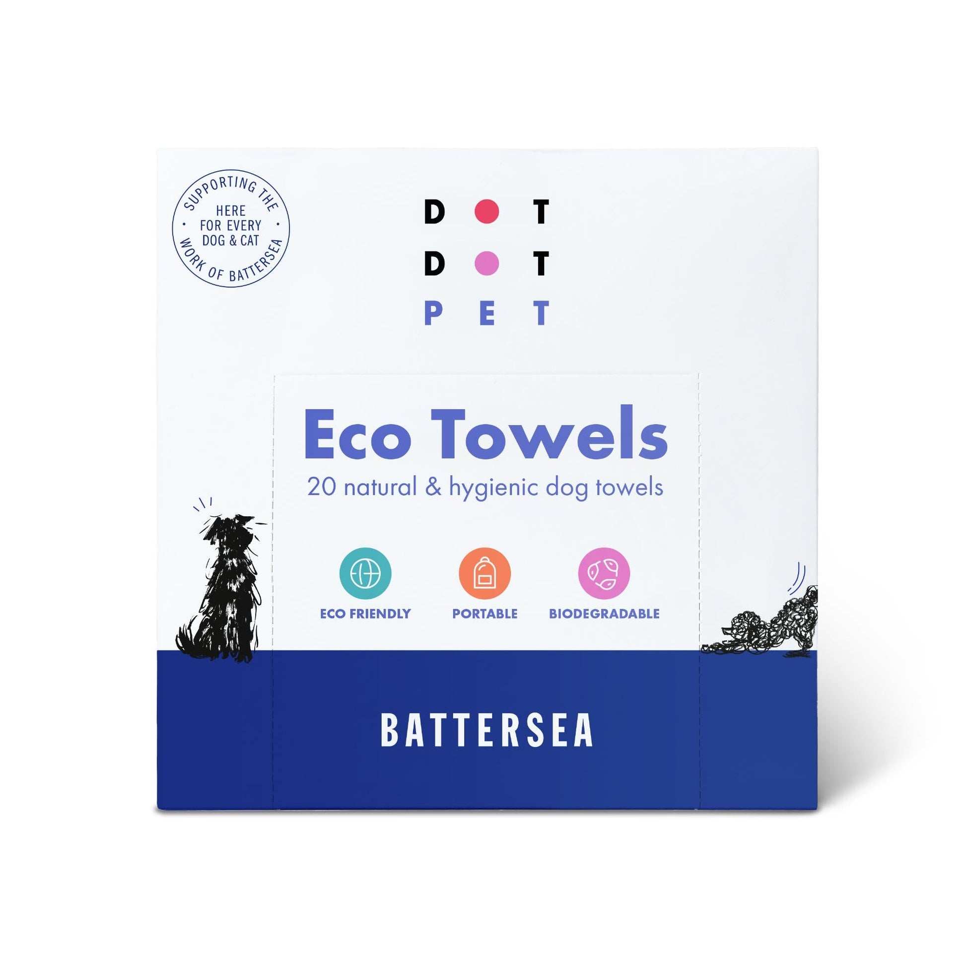 Front View of DotDotPet Battersea Eco Dog Towels - 20 x 40cm 80cm