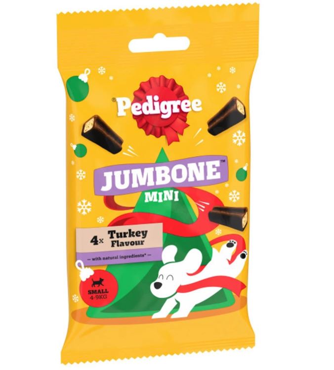Front View of Pedigree Christmas Jumbone Low Fat Adult Dog Treats - Small - 4 Chew