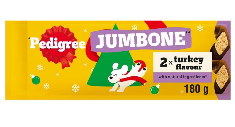 Front View of Pedigree Christmas Jumbone Low Fat Adult Dog Treats - Medium - 2 Chew