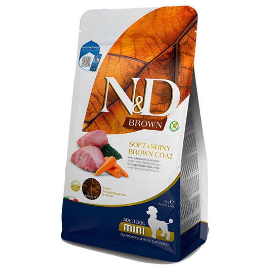 Farmina N&D Brown Mini Dog Food - Lamb, Spirulina & Carrot for Coat Health