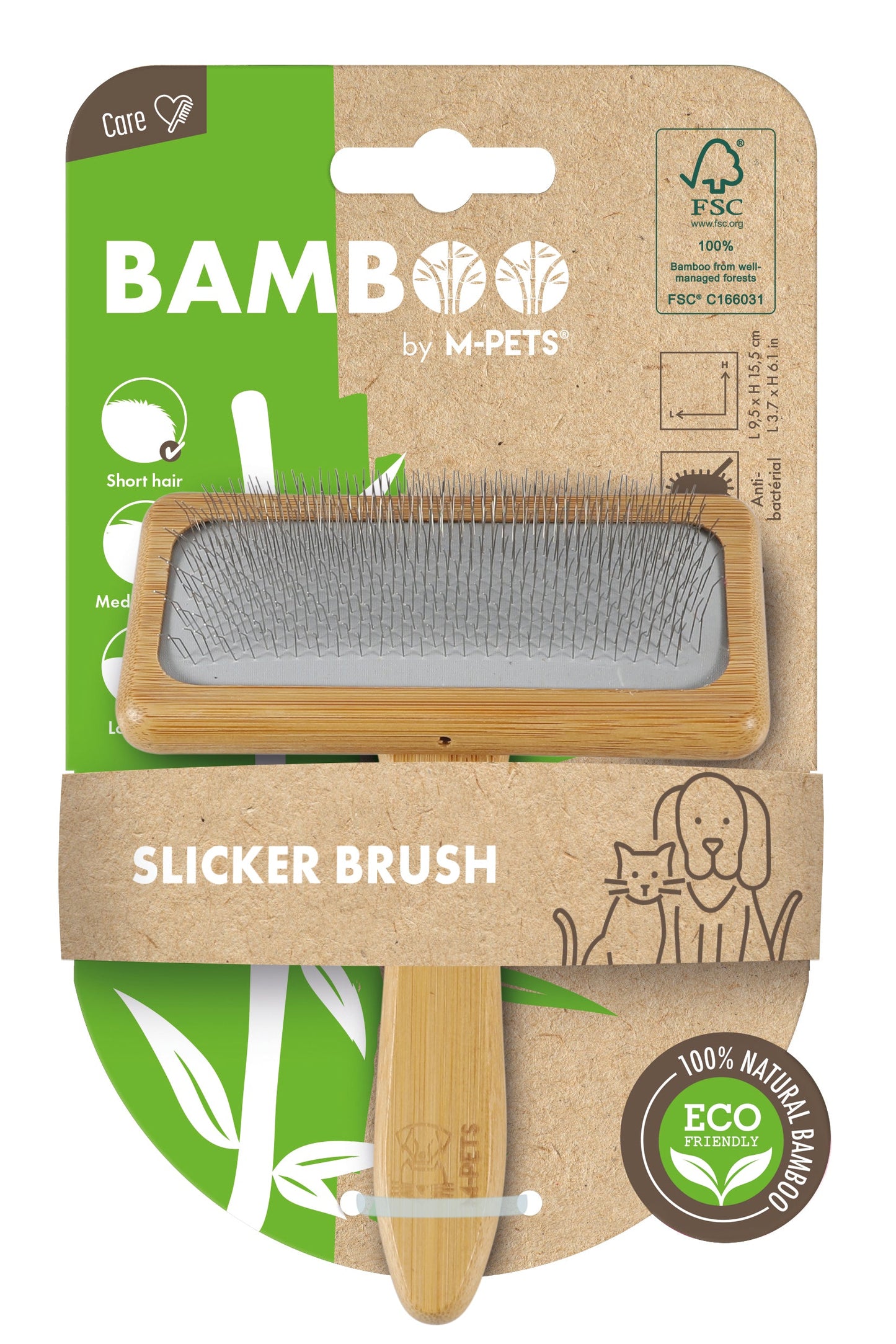 M-Pets Bamboo Slicker Brush for Dogs & Cats