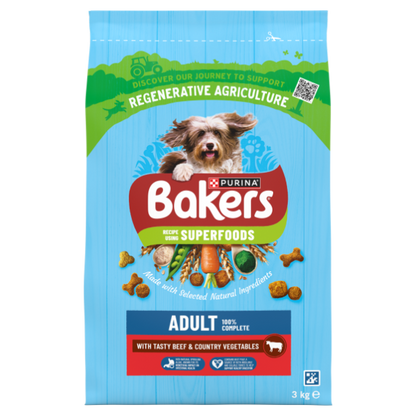 Bakers Adult Dry Dog Food with Beef and Vegetable - 3kg & 14kg