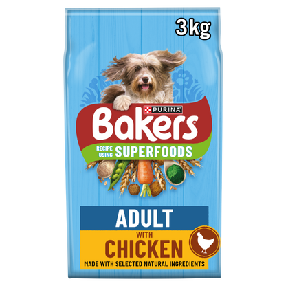 Front View of Bakers Adult Dry Dog Food with Chicken and Vegetable - 3kg & 14kg