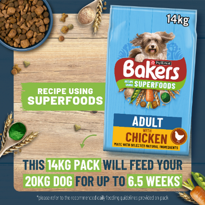 Bakers Adult Dry Dog Food with Chicken and Vegetable - 3kg & 14kg
